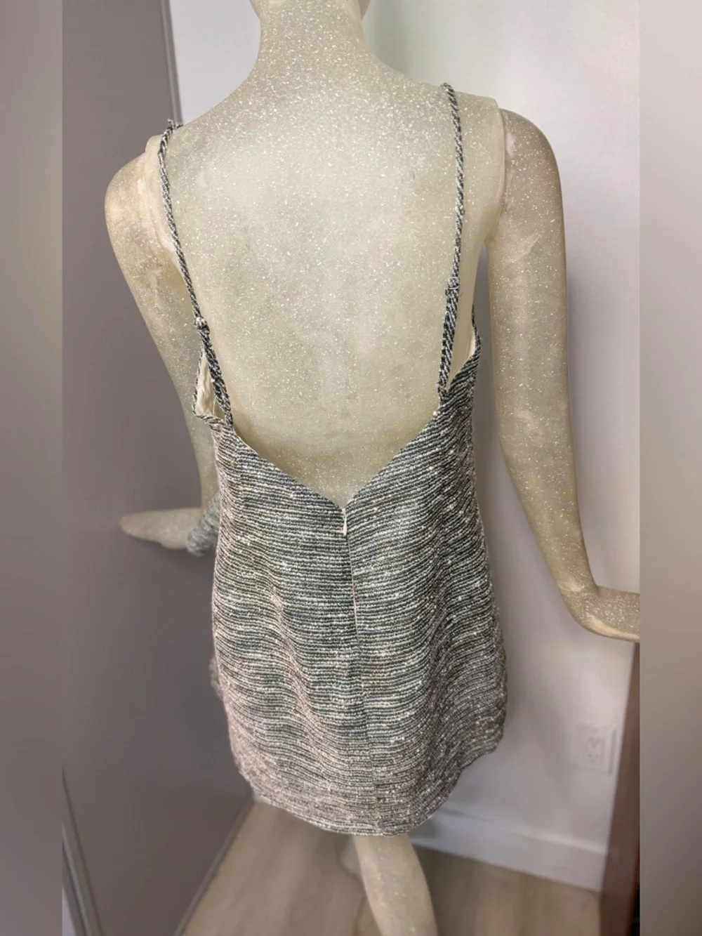 Lovers+Friends Ella Metallic Green Ruffle V-Neck Mini Dress. Size Large - Picture 7 of 11